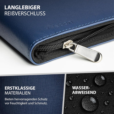 Vebon® Schreibmappe A4 gross New York I Veganes Leder, Reissverschluss + Klemmbrett I Konferenzmappe