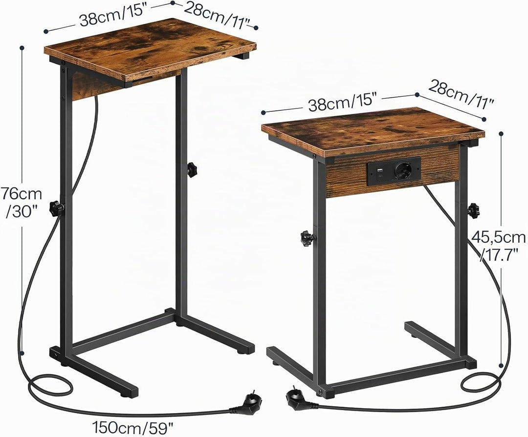 HOOBRO C-Form Beistelltisch mit Ladestation, höhenverstellbarer Beistelltisch mit Steckdose, Sofatis