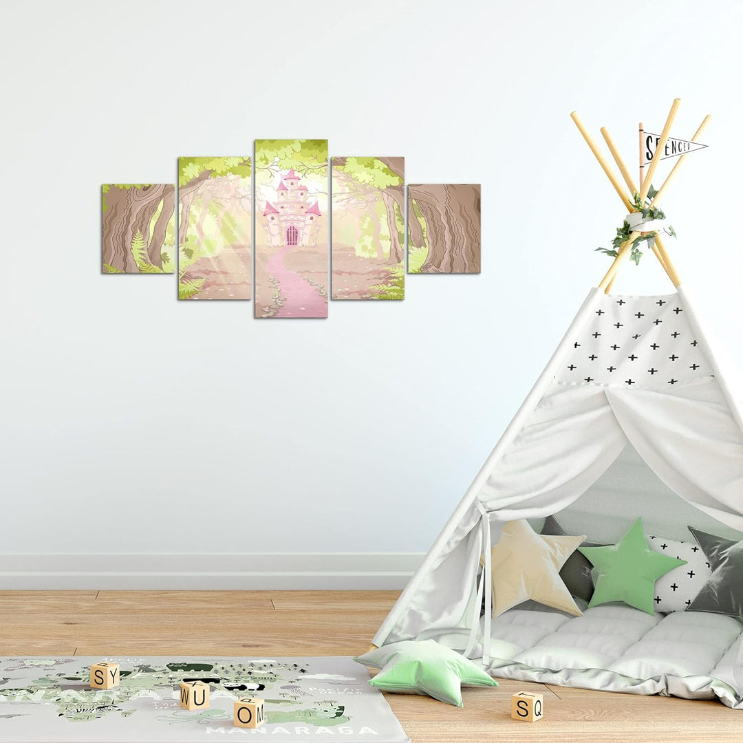 Runa Art Wandbilder Kinderzimmer Schloss 5 Teilig Bild auf Vlies Leinwand Deko Babyzimmer Spielzimme