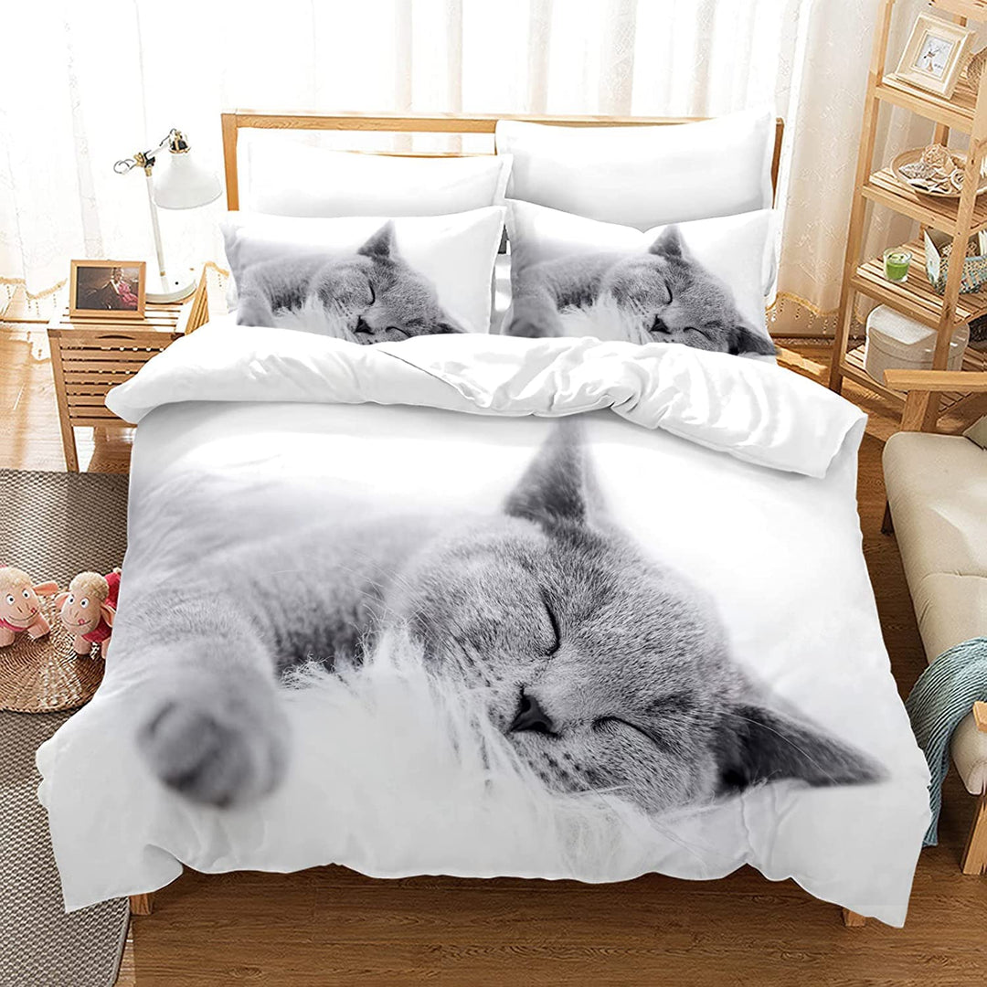 Katze Bettwäsche Set 135 x 200 cm, 3D Katzenmotiv Mikrofaser Bettwäsche-Sets 3teilig mit Reissversch