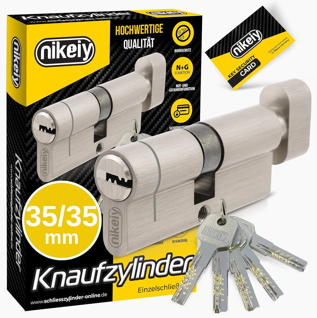 GERCAR Pro+ Knaufzylinder 35/35 mit Bohrschutz - Schliesszylinder mit Knauf - Zylinderschloss Drehkn