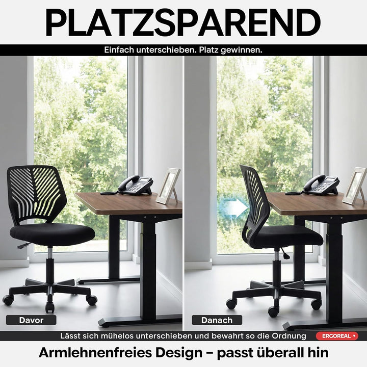 Ergonomischer Bürostuhl ohne Armlehne, Bürostuhl mit Rollen & Höhenverstellung, Bürostuhl Cozy mit E