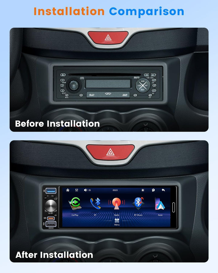 Hikity 1 DIN Autoradio Bluetooth Stereo Auto Bluetooth kompatibel mit Wireless CarPlay & Android Aut