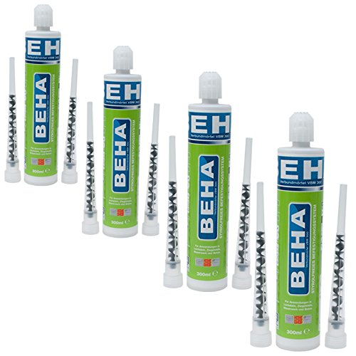 4 Kartuschen Verbundmörtel 300ml, Injektionsmörtel inkl. 8 Statikmischer, Ankerkleber, Klebemörtel O