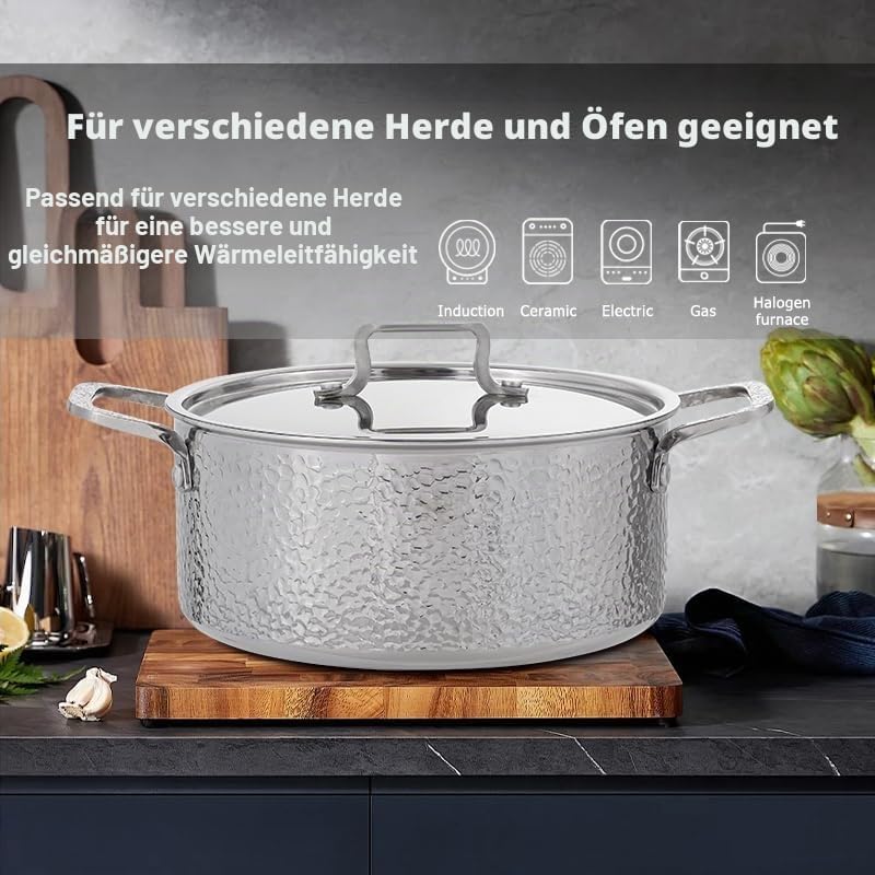 Edelstahl Kochtopf mit Deckel Induktion 3-Schicht Suppentopf Nudeltopf Hammerschlag Design grosser T