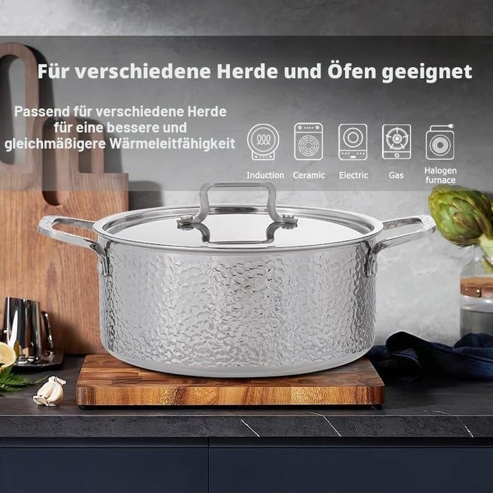 Edelstahl Kochtopf mit Deckel Induktion 3-Schicht Suppentopf Nudeltopf Hammerschlag Design grosser T