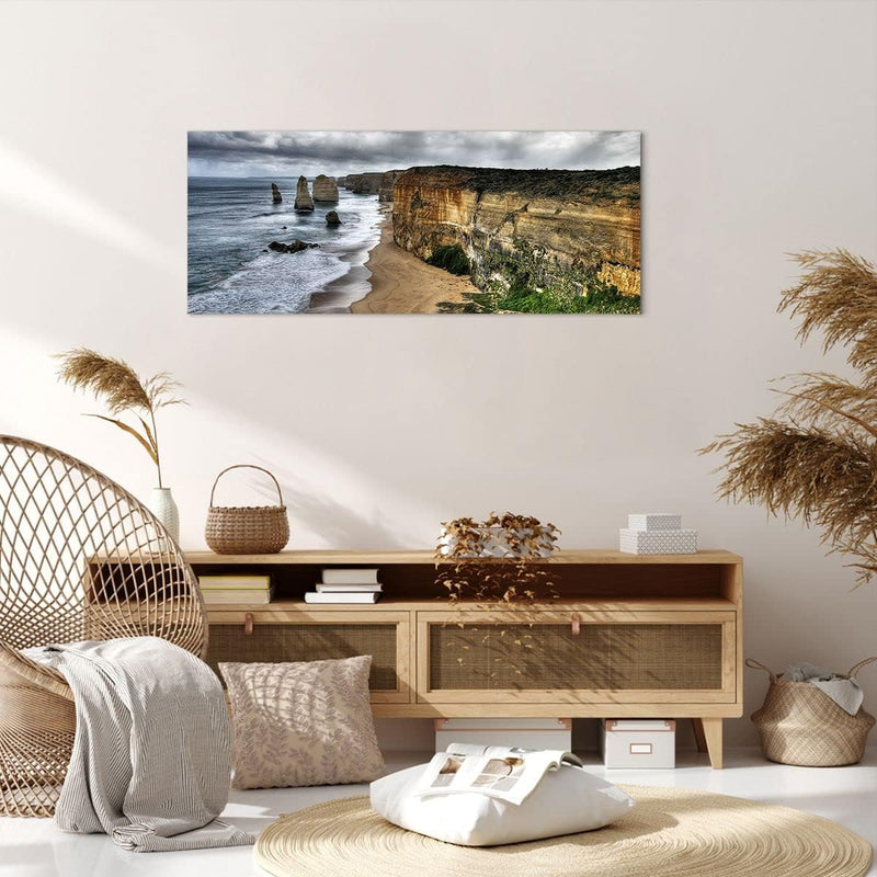 Panorama Bilder auf Leinwand 100x40cm Leinwandbild Strand Ozean Landschaft Gross Wanddeko Bild Schla