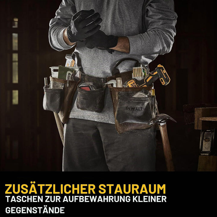 DEWALT Leder Werkzeuggürtel, langlebig, 11 Tasche Professionelle Gürtel (DWST550112) Werkzeugschürze