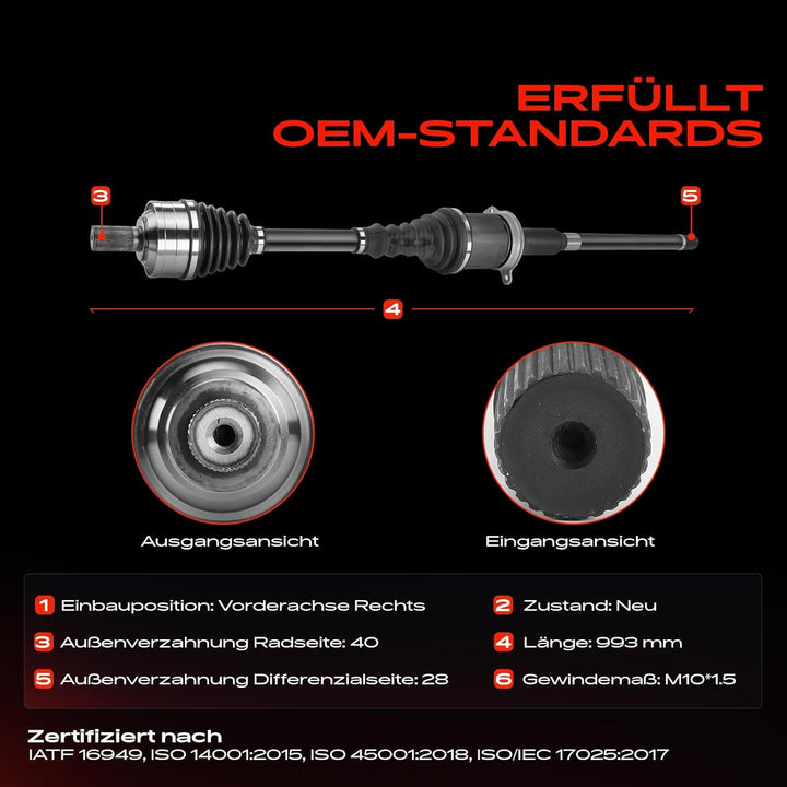 Frankberg Antriebswelle Vorderachse Rechts Kompatibel mit V90 II Kombi 235 236 2.0L 2016-2022 XC60 I