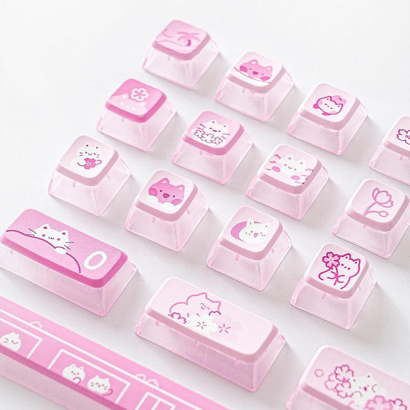 YUNZII Sakura Kitty Dye Sub Keycaps, 120 Pudding Keycaps Sublimation PBT Custom Keycaps mit Key Pull