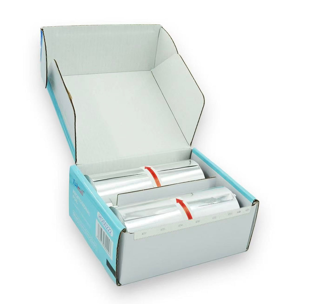 Friseur-Alufolie, 12 cm × 50 m, 22 mic, 2 Rollen/Box (Total 100 m), Silber, Professionell