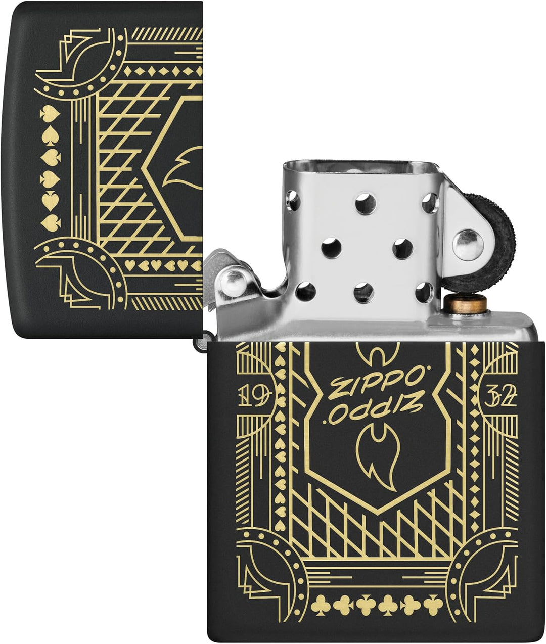 Zippo Sturmfeuerzeug - Kartensymbole - Schwarz - Black Matte - Laser Engrave - Nachfüllbar - Wiederv