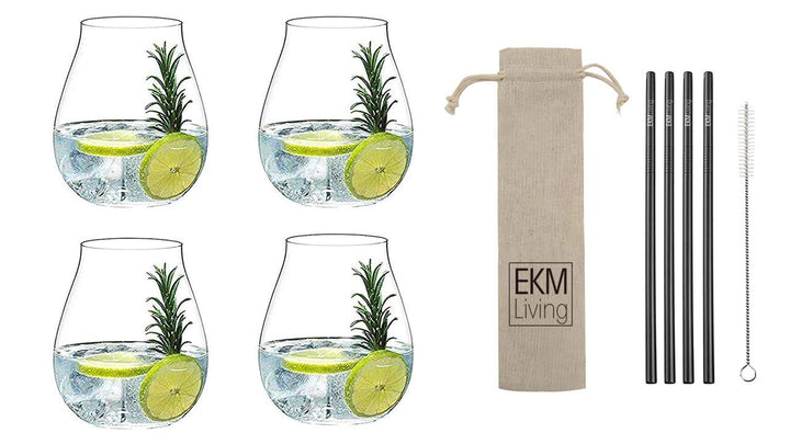 Riedel 5414/67 Gin Tonic Gläser Set 4 Stück + Gratis 4er Set EKM Living Edelstahl Strohhalme (Schwar