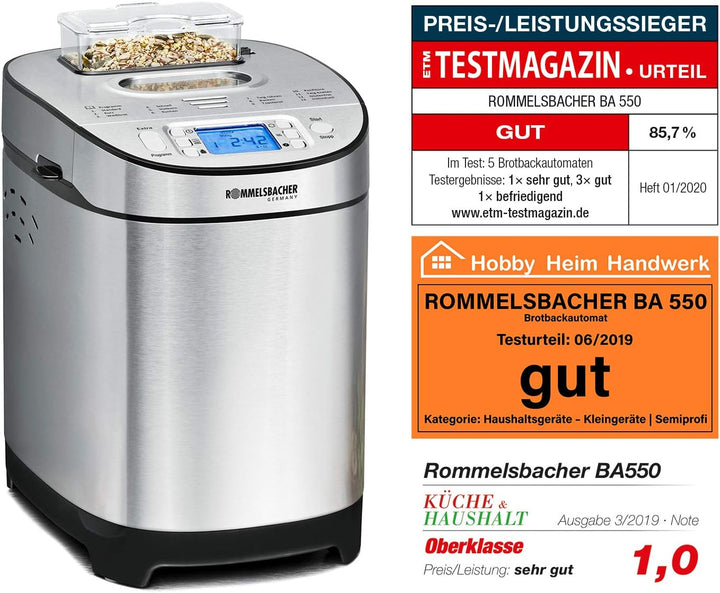 ROMMELSBACHER Brotbackautomat BA 550 - 13 Programme, automatisches Zutatenfach, 2 Brotgrössen (700 g