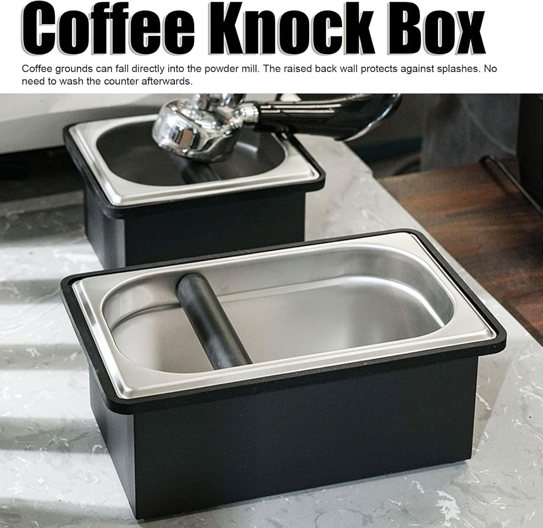Abklopfbehälter, Edelstahl Espresso Klopfbox Kaffee Abschlagbehälter mit Abnehmbarer Gummi Ausklopfs
