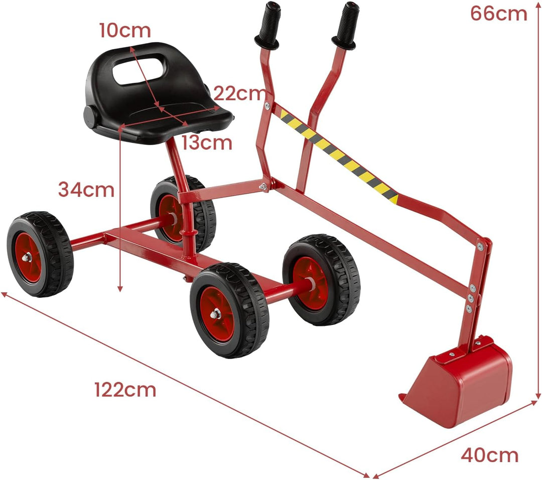 GOPLUS Kinder Sitzbagger, Aufsitzbagger mit 360° drehbarem Sitz, 2 Armen und 4 rutschfesten Rädern,