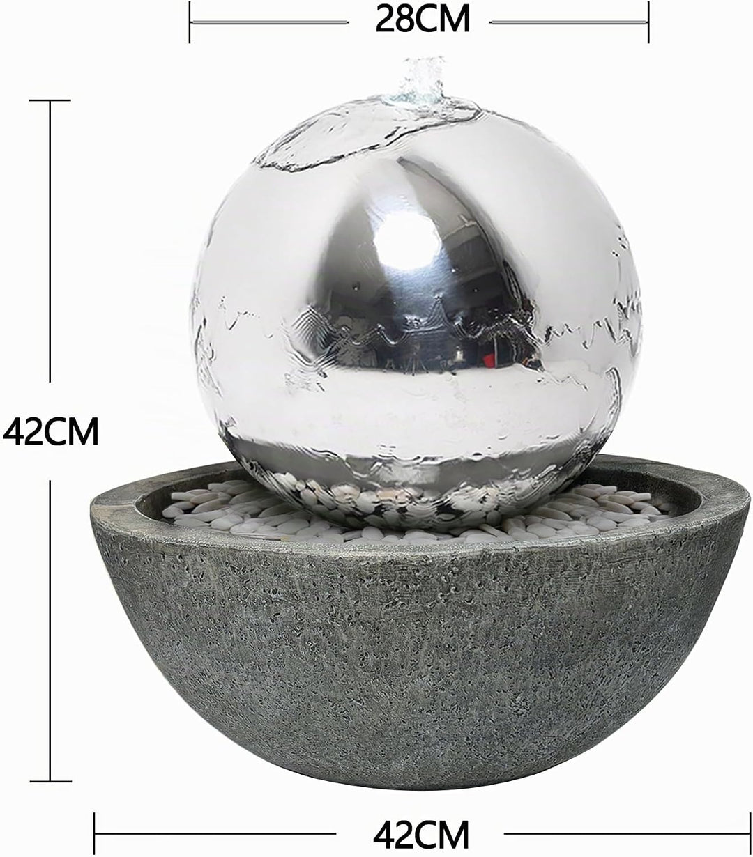 Köhko 30 cm Kugelbrunnen 21008 aus Edelstahl mit LED-Beleuchtung und Harzbecken Durchmesser = 30 cm