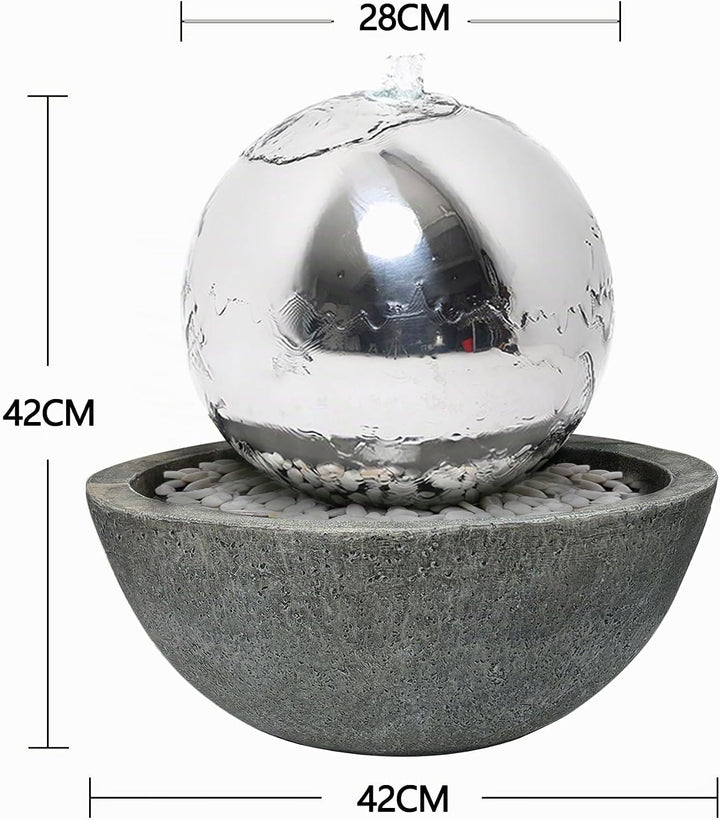Köhko 30 cm Kugelbrunnen 21008 aus Edelstahl mit LED-Beleuchtung und Harzbecken Durchmesser = 30 cm