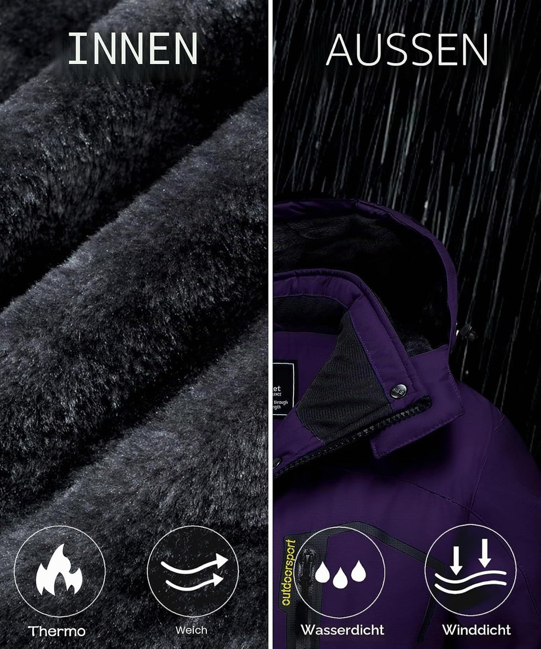 TACVASEN Damen Übergangsjacke Warm Winterjacke Gefüttert Wanderjacke Ski Jacket mit Wasserdichtem Re