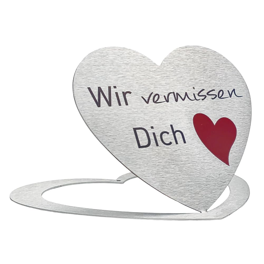 Grabherz aus Edelstahl | wetterfest | mit Spruch "Wir vermissen Dich"| ca. 17x15cm