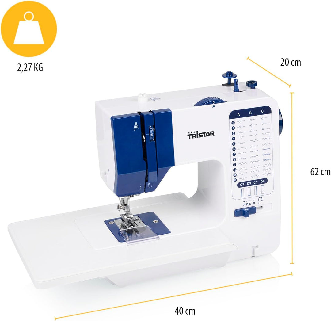 Tristar Nähmaschine mit 38 Stichprogrammen, Abnehmbarem Anschiebetisch, Freiarm, LED-Licht, Automati
