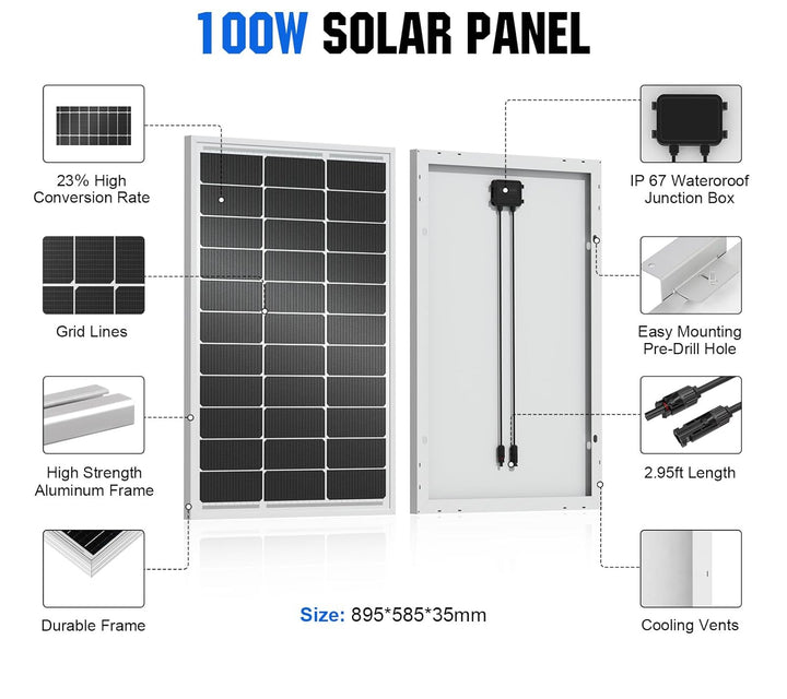 ECO-WORTHY 100W 12V Solarpanel Kit für Wohnmobil Boot 12V Batterie: 100W Monokristallinem Solarmodul