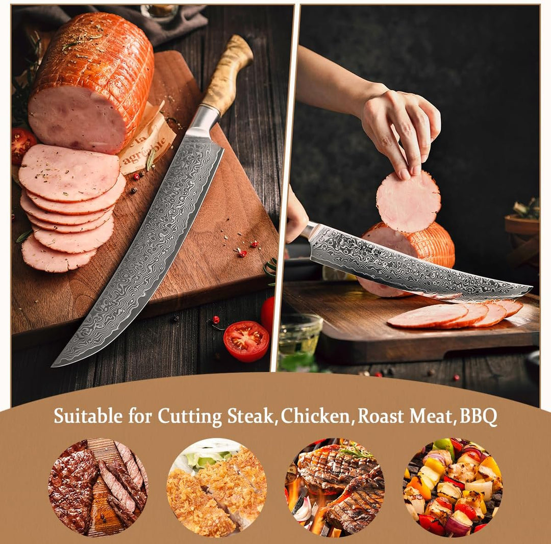 HEZHEN Damast Tranchiermesser, Damaststahl Fleischmesser Professionelle Slicer Messer, Zum Schneiden