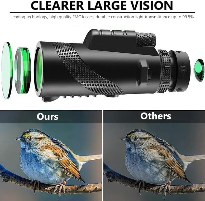 Monokular Teleskop, 12x50 Monoculars,mit BAK4-Prisma und FMC-objektiv, mit Smartphone Halterung stat