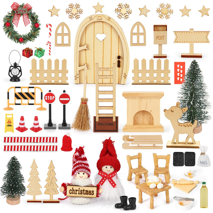 Fulasofia Wichteltür Set 64 PCS, Wichtel Zubehör Weihnachten, Wichtel Baustelle Set, Weihnachtswicht