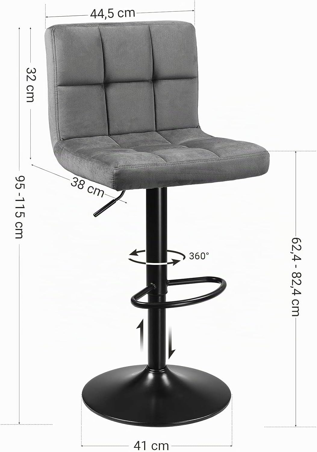 SONGMICS Barhocker, 2er Set, Barstühle, mit Samtbezug, höhenverstellbar, Drehstühle, Küchenstühle mi