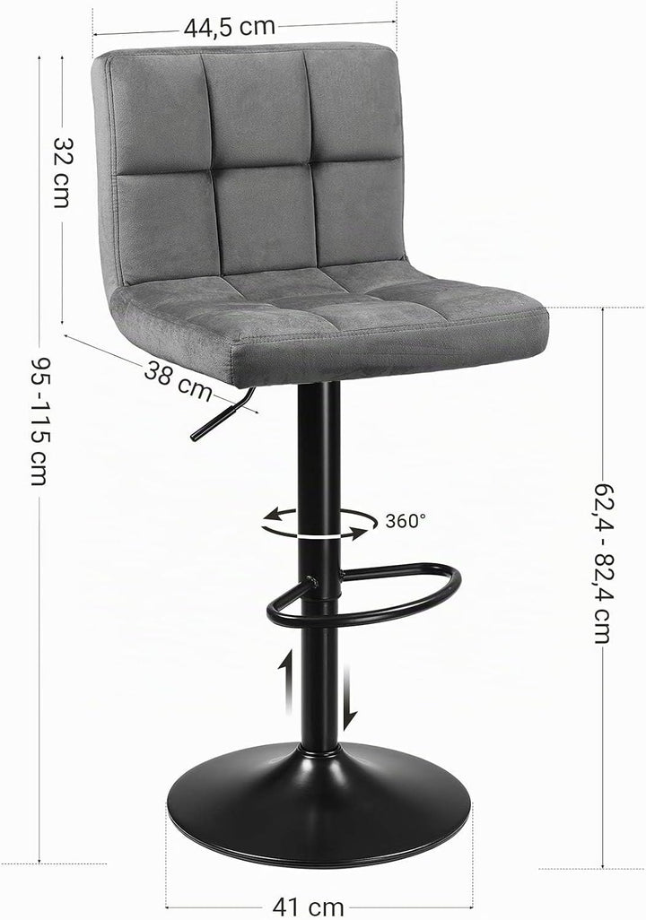 SONGMICS Barhocker, 2er Set, Barstühle, mit Samtbezug, höhenverstellbar, Drehstühle, Küchenstühle mi
