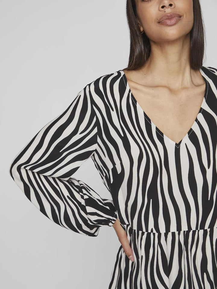 Vila Minikleid Damen, 44 Black/Aop:elino W. White Sand