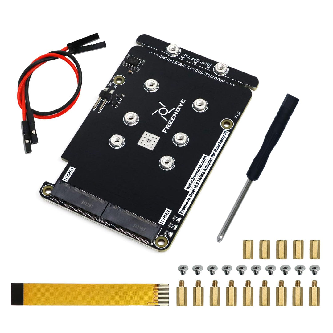 FREENOVE Dual M.2 NVMe SSD HAT for Raspberry Pi 5, M.2 Adapter AI HAT 2 Slots NAS RAID Kit, Solid St