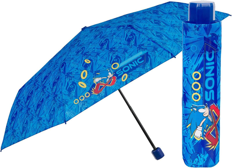 PERLETTI Sonic Regenschirm Blau Kinder 7 8 9 10 Jahre - Sonic Hedgehog Taschenschirm Klein Kompakt S