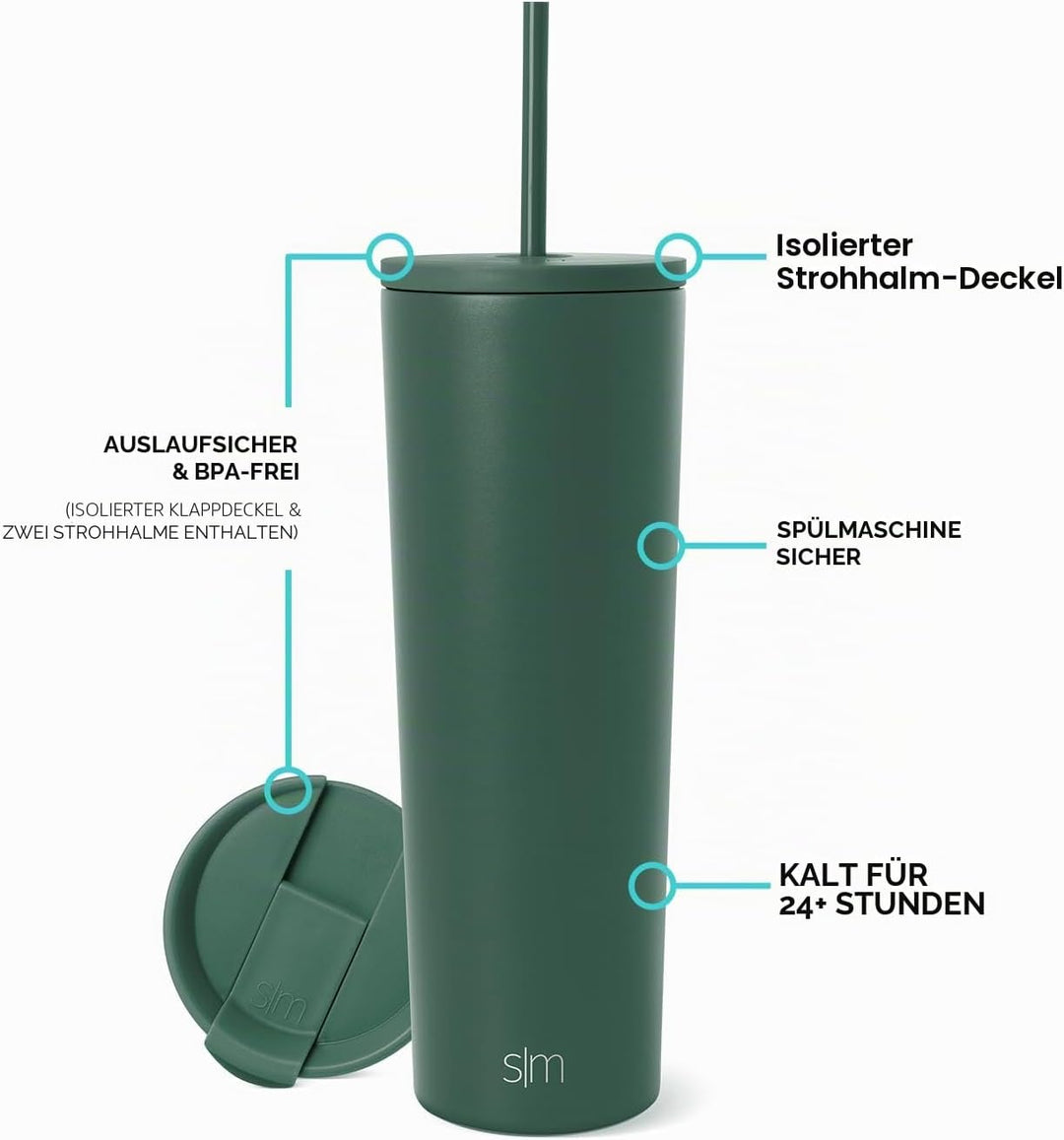 Simple Modern Isolierter Becher mit Strohhalm und Deckel | Eiskaffee-Becher Wiederverwendbare Edelst