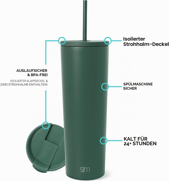 Simple Modern Isolierter Becher mit Strohhalm und Deckel | Eiskaffee-Becher Wiederverwendbare Edelst