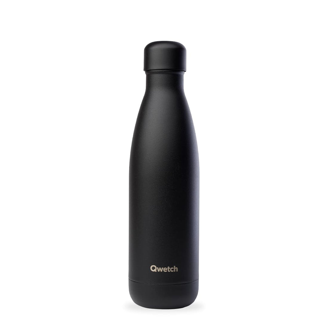 QWETCH - Isothermische Originals Flasche - Ganz schwarz 500ml - Nomadische Edelstahlflasche - 24h Ka