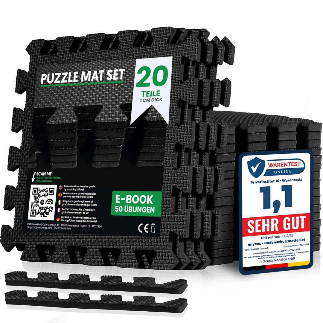 unycos - Bodenschutzmatte Set【12/20/28 Teile】Puzzlematte 30x30 cm, Rutschfeste Schutzmatten per Fitn