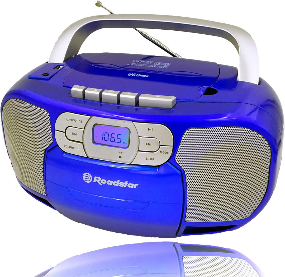 Roadstar RCR-4635UMP/BL Tragbare CD-Radio Kassette, Digitalradio PLL FM, Boombox CD-MP3-Player, USB,