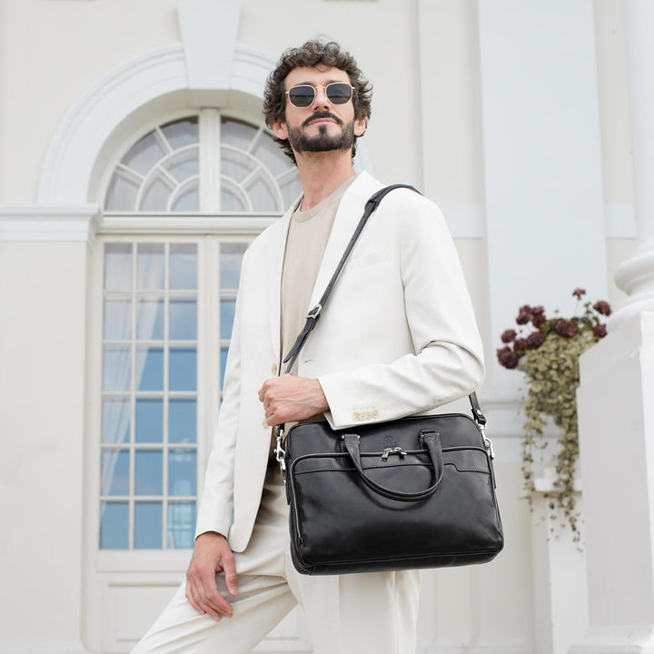 Time Resistance Aktentasche Leder Laptoptasche mit Schultergurt - Handgefertigt in Italien - Arbeits