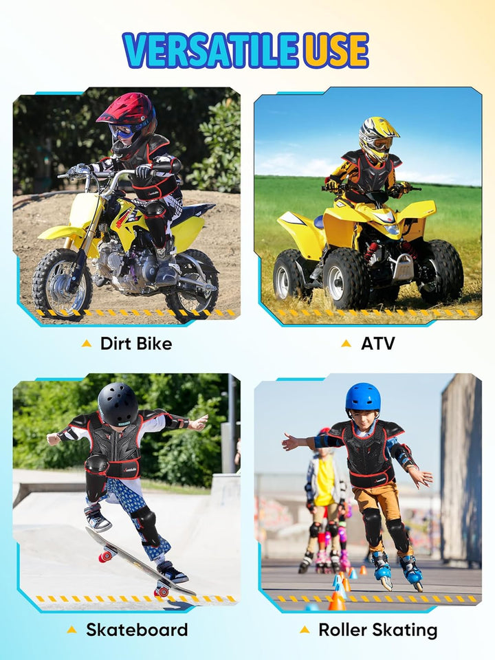 JUSTDOLIFE 5 Stück Motorrad Schutz Jacke, Motorrad-Rüstungsset für Kinder Jugend-Motocross Schutzkle