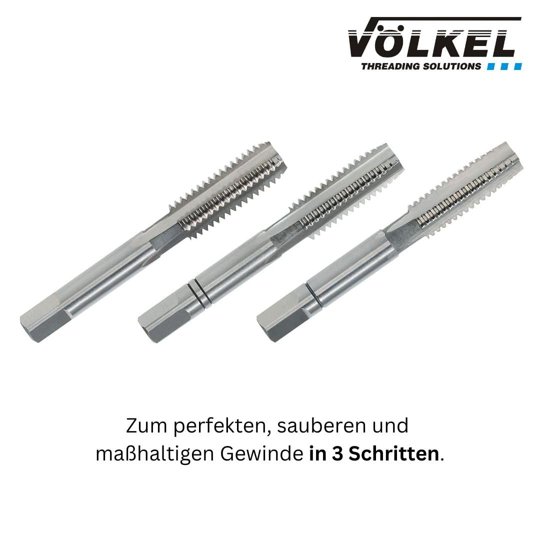 VÖLKEL Handgewindebohrer 3-tlg. Satz DIN 352 HSS-G - M10 x 1.5 | Vorschneider, Mittelschneider & Fer