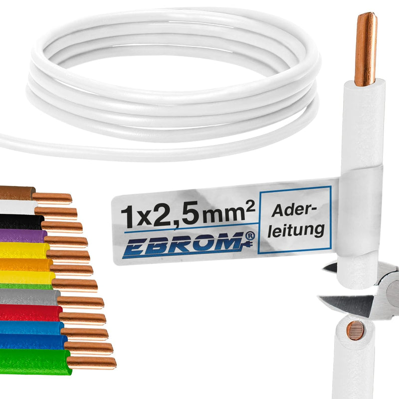 EBROM Aderleitung - Einzelader starr - PVC Leitung - Verdrahtungsleitung - H07V-U 2,5 mm² - 2,5 mm2