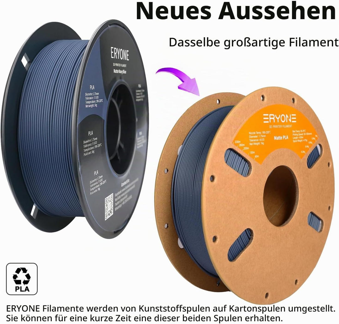 ERYONE Matte PLA 3D Drucker Filament 1.75mm, Massgenauigkeit +/- 0.03 mm, 1 kg 1 Spule, Matte Marine