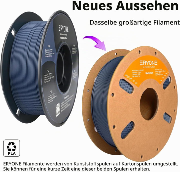 ERYONE Matte PLA 3D Drucker Filament 1.75mm, Massgenauigkeit +/- 0.03 mm, 1 kg 1 Spule, Matte Marine