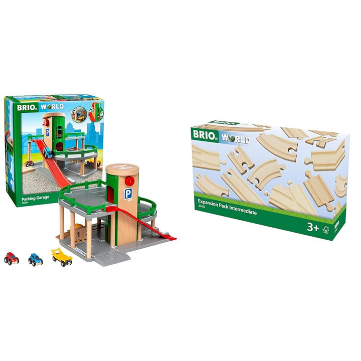 BRIO World 33204 - Parkhaus, Strassen & Schienen & Bahn 33402 - Mittleres Schienensortiment - 16 Gle