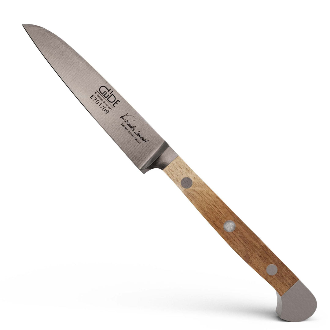 GÜDE Solingen - Gemüsemesser geschmiedet, 9 cm, Fasseichenholz, ALPHA FASSEICHE, Doppelkropf, Handma