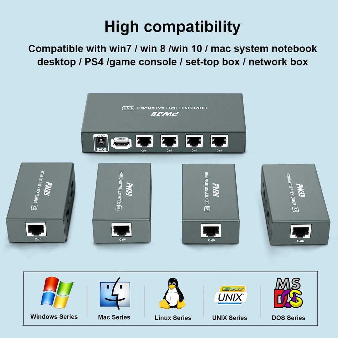 PW-HTS0104IR（POC） 1X4 Port HDMI Splitter Extender/Verteiler Ultra HD 1080P Ohne Verzögerung 60m über