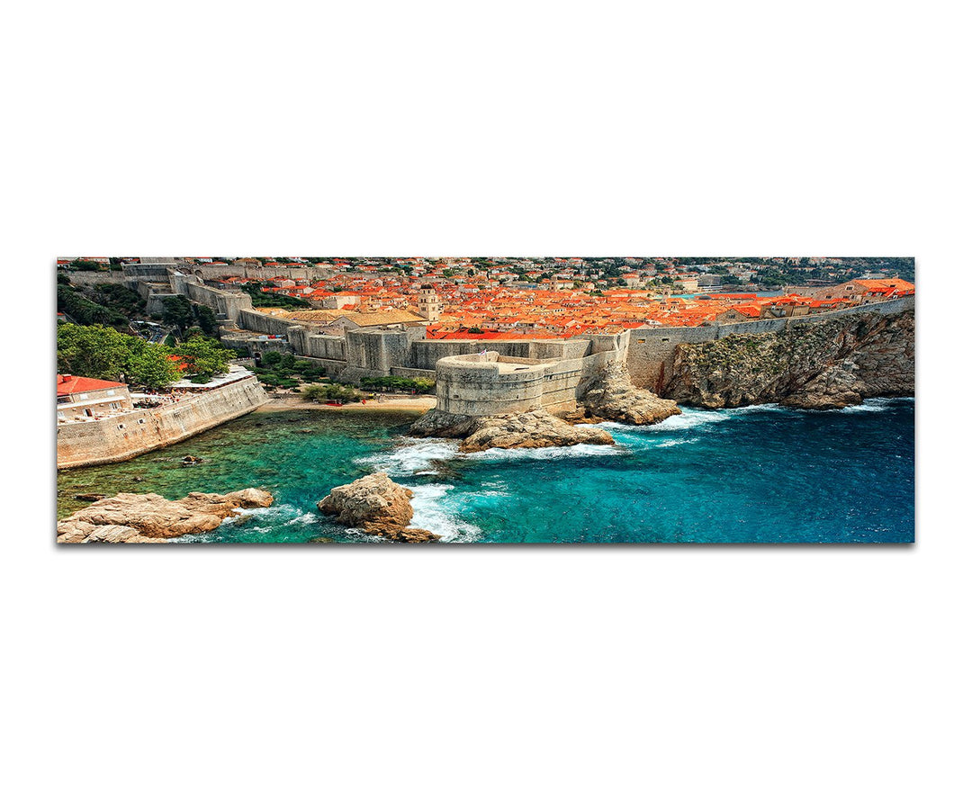 Paul Sinus Art Panoramabild auf Leinwand und Keilrahmen 150x50cm Kroatien Dubrovnik Städtchen Meer B