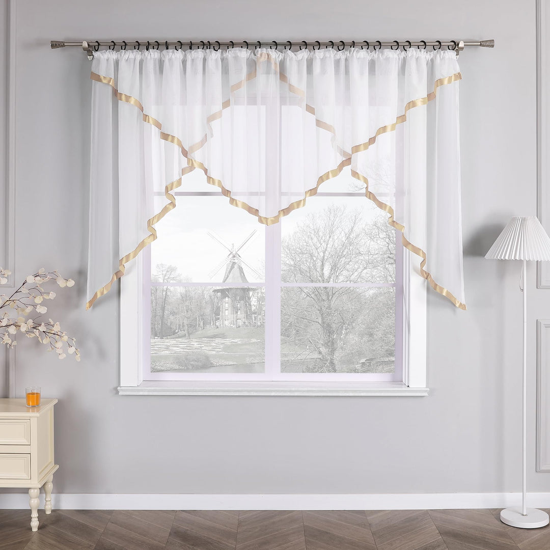 HongYa Kuvertstore transparenter Voile Gardine mit Satinbänder Kräuselband Vorhang H/B 120/450 cm Sa